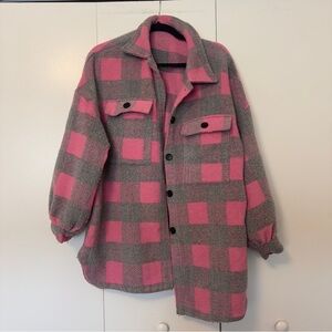 5 for $25 SHEIN Pink & Gray Plaid Shacket Jacket